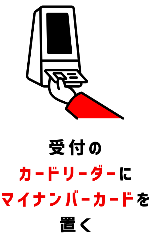 受付のカードリーダーにマイナンバーカードを置く ※カードリーダーはモデルが違う場合があります。
