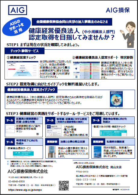 AIG損保　健康経営優良法人申請無償サポートチラシ