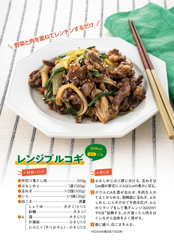 船員向け健康づくり冊子『ヘルスコンパス』より抜粋「レンジプルコギレシピ」