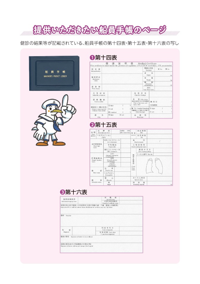 提供いただきたい船員手帳のページ