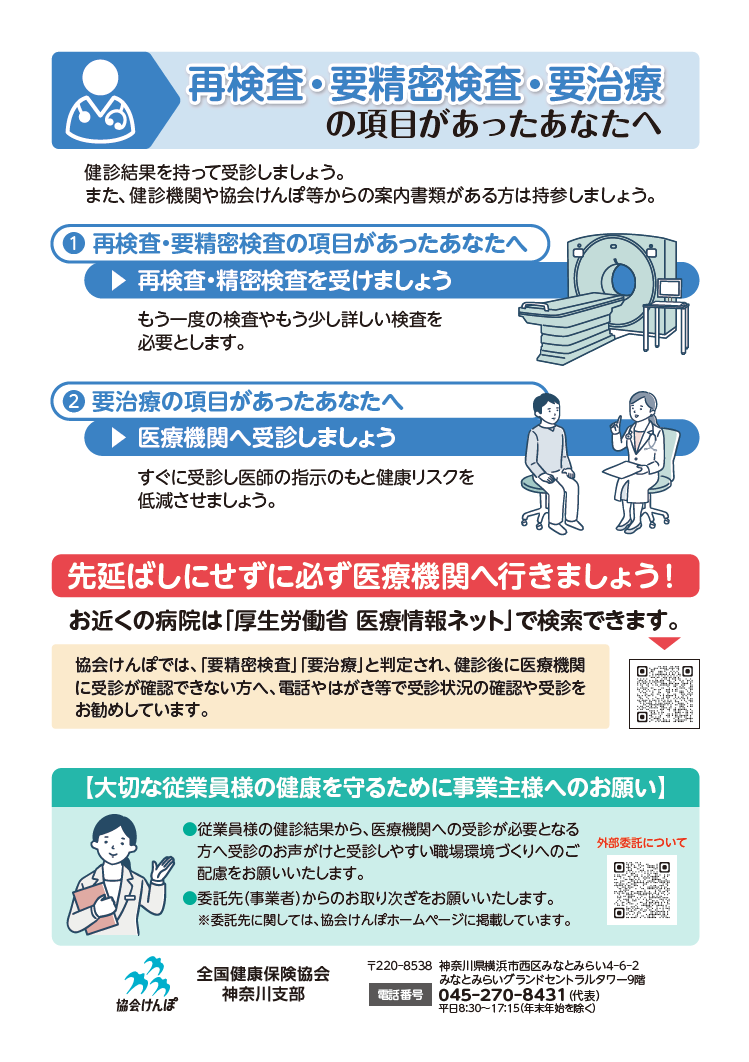再検査・要精密検査・要治療 の項目があったあなたへ