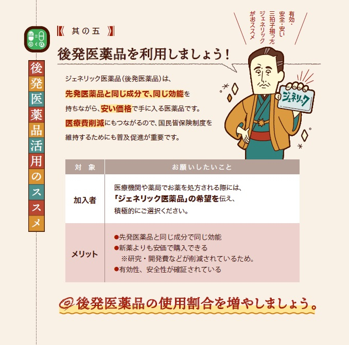 【其の五】後発医療品を利用しましょう！