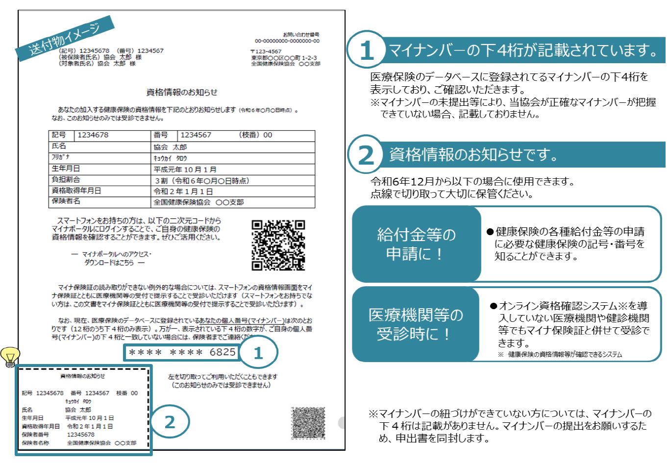 資格情報のお知らせの送付物イメージ