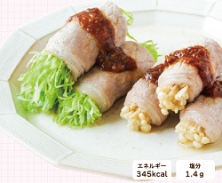 キャベツとえのきの豚肉巻き